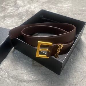 Vintage Yves Saint Laurent Leather Belt | 85cm / 34in | Gold YSL Logo Buckle